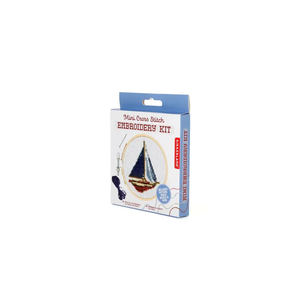 Kikkerland, Fabric Supplies, Art & School, Mini, Cross Stitch, Embroidery Kit, Sailboat, 770578